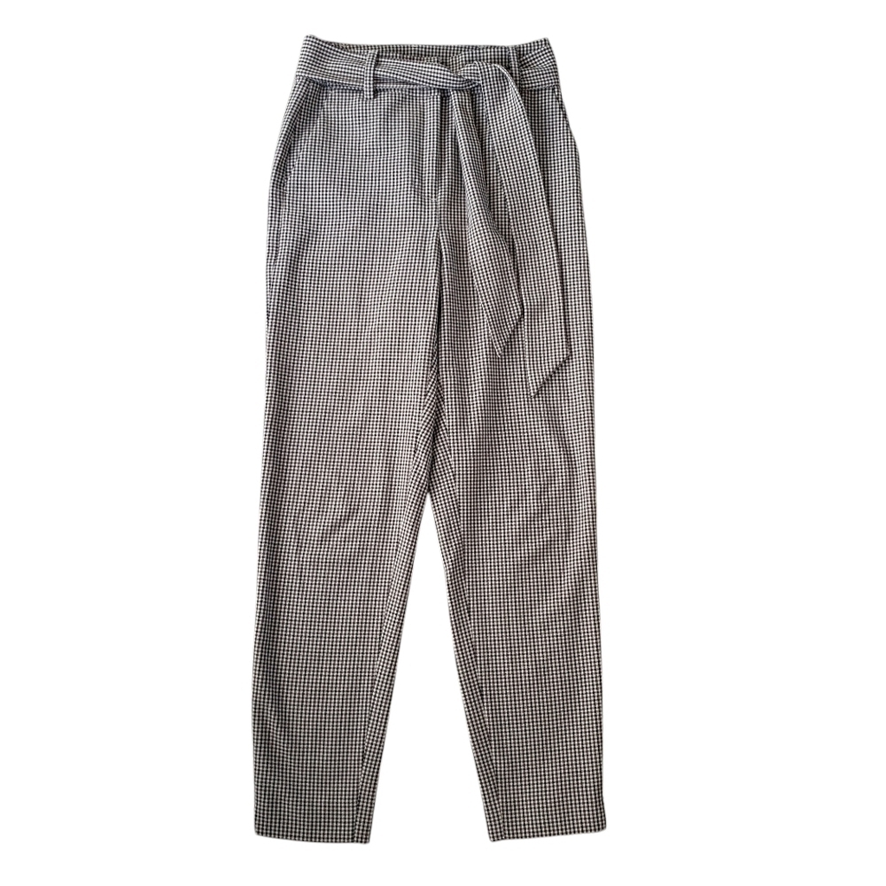 RW&CO Checkered Office Pants Tie Belt Tapered Ankled Neutral Color